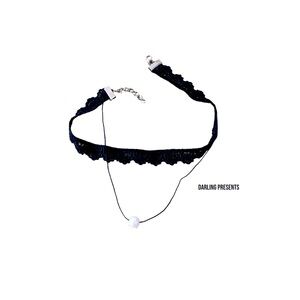 PEARL DROP LACE CHOKER NECKLACE WOMEN COLOR BLACK